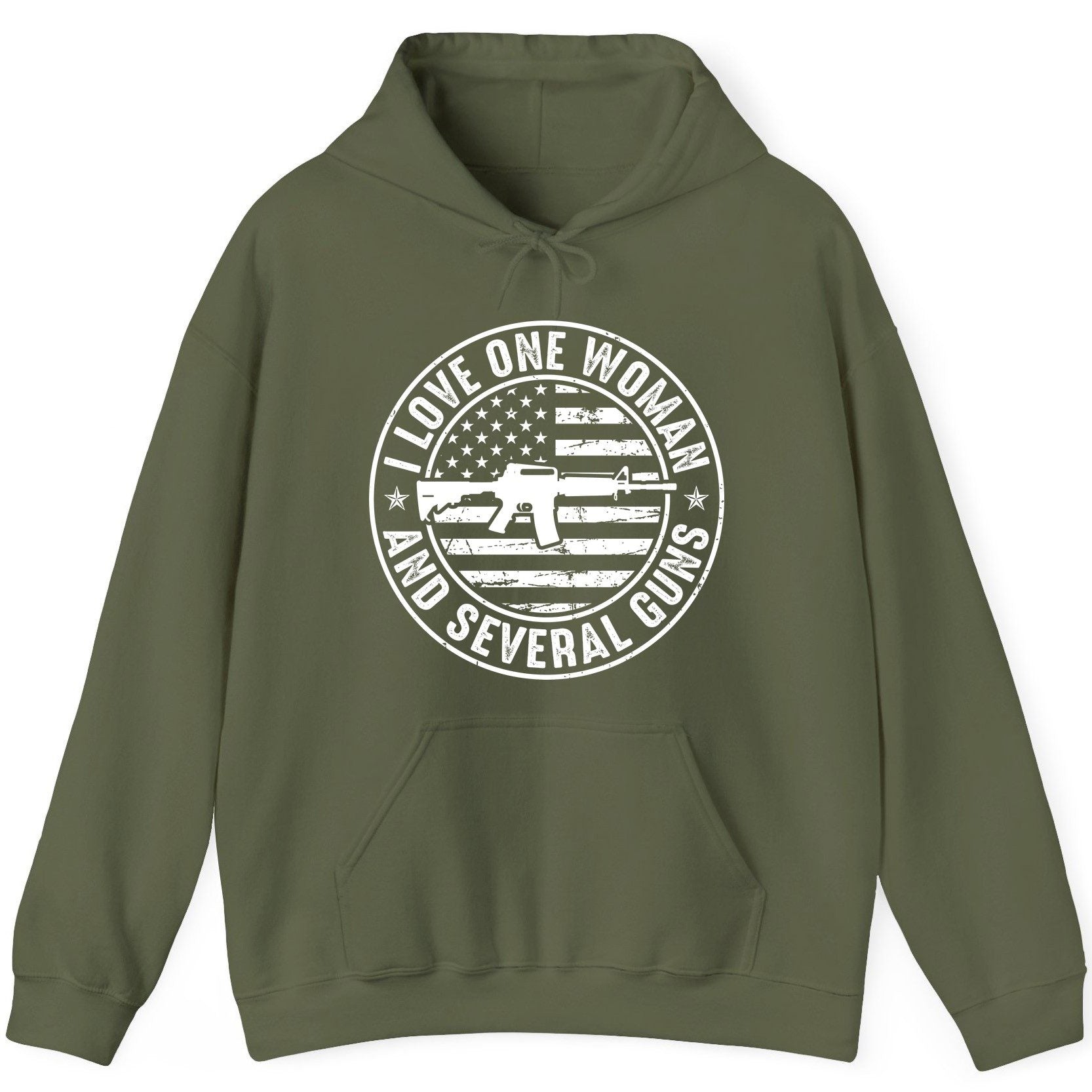 I LOVE ONE WOMAN AND Several GUNS Funny Gun Owners Hoodie - product mockup - Military Green
