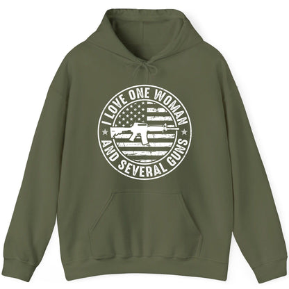 I LOVE ONE WOMAN AND Several GUNS Funny Gun Owners Hoodie - product mockup - Military Green