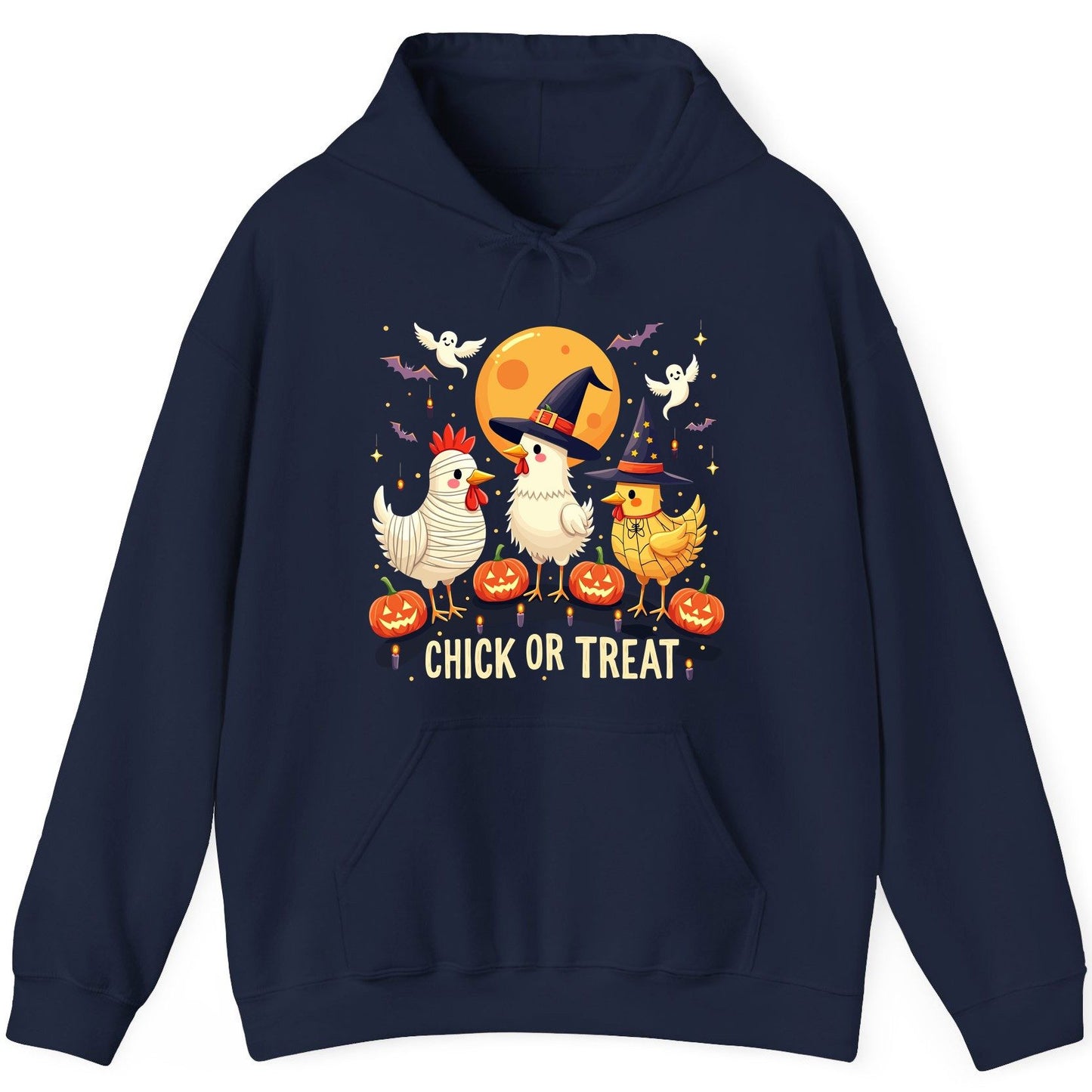 Chick or Treat Halloween chickens Hoodie Navy product mockup