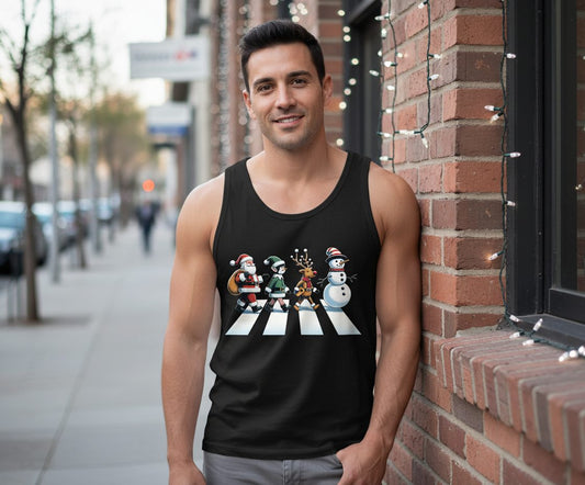 Christmas Abbey Road Parody Christmas abbey road parody Tank Top Black lifestyle mockup