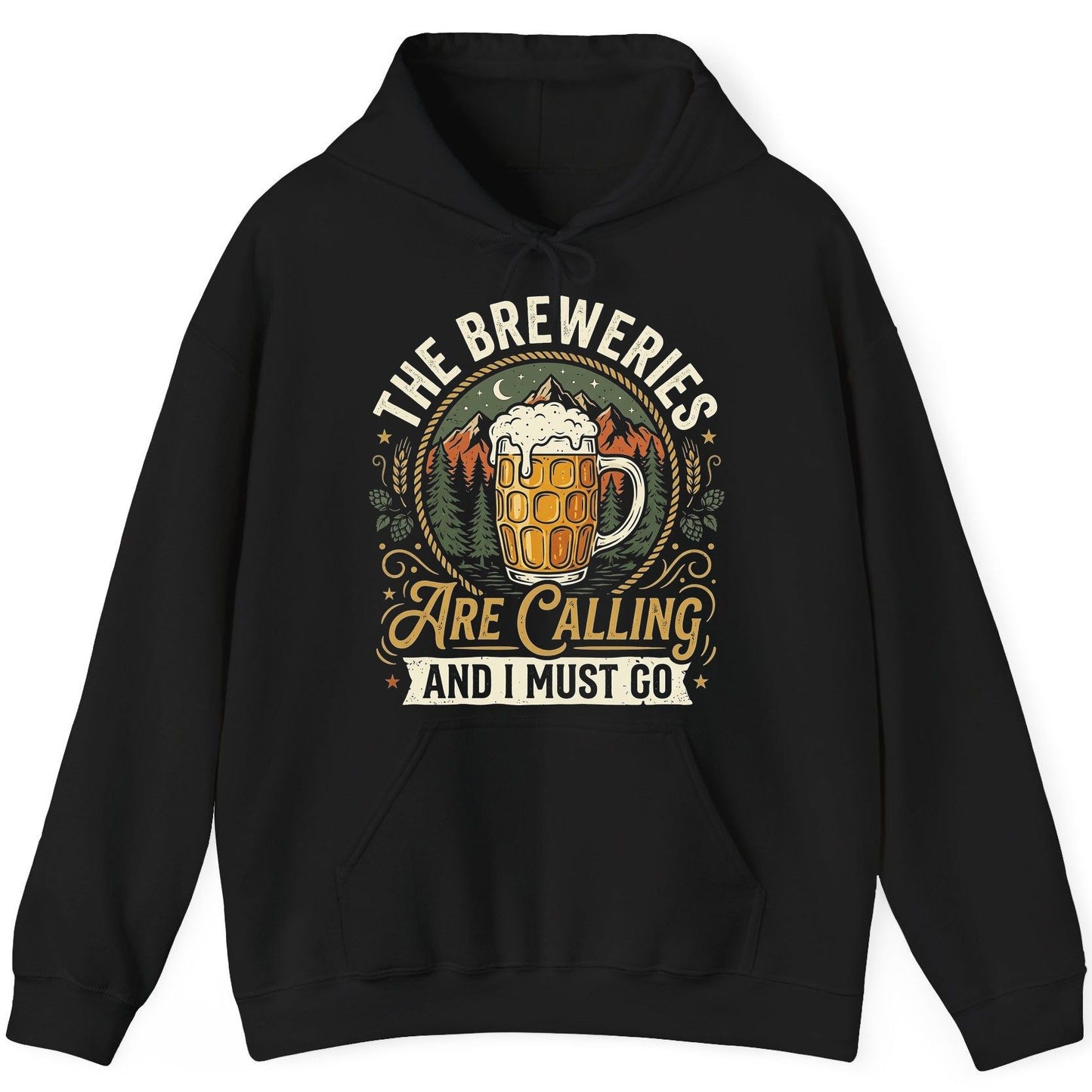The Breweries Are Calling and I Must Go Funny Craft Beer Hoodie - product mockup - Black
