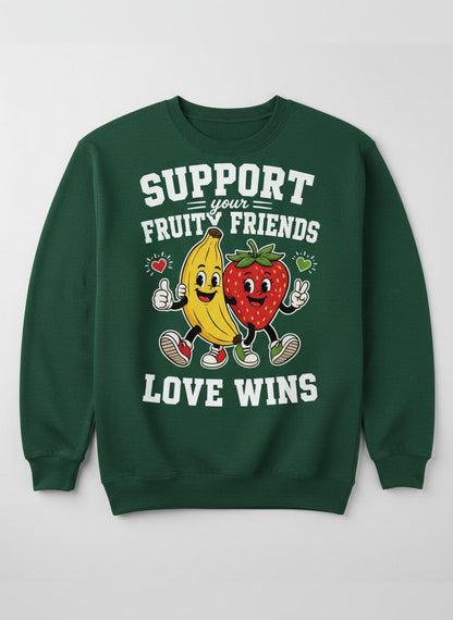 Support Your Fruity Friends Love Wins Retro Lgbtq Pride Sweatshirt - product mockup - Forest Green