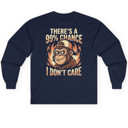 There's a 99% Chance I Don't Care monkey Long Sleeve Tee Navy product mockup