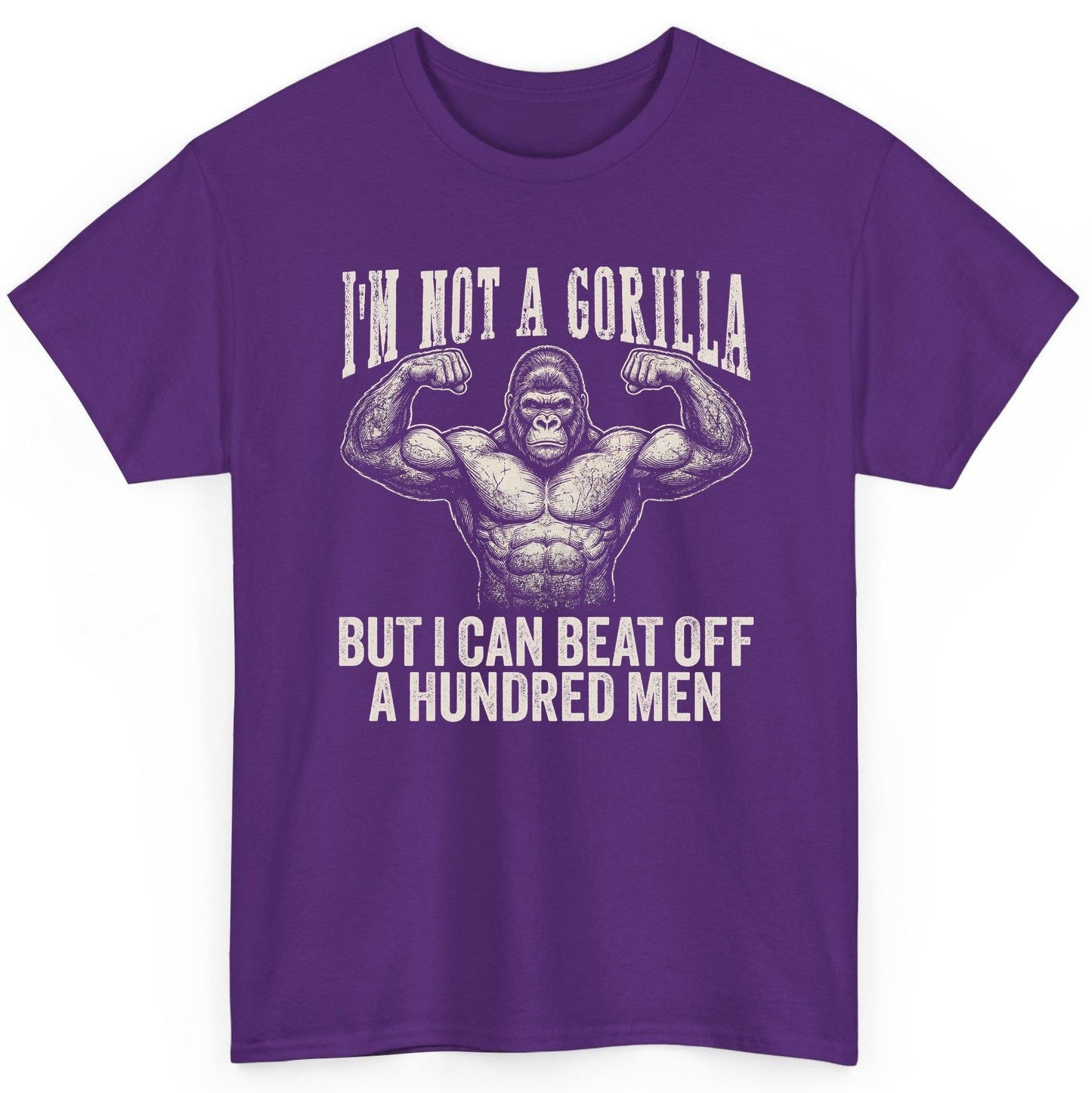 I'm Not a Gorilla but I Can Beat Off a Hundred Men gorilla T-Shirt Purple product mockup