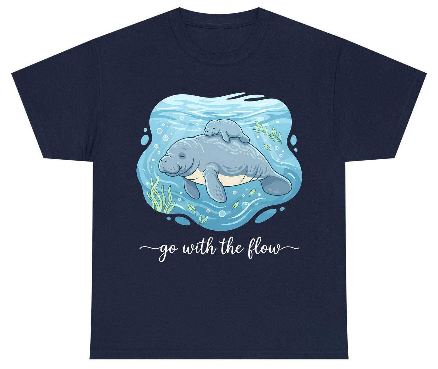 Go with the Flow Manatee Youth T-Shirt - product mockup - Navy