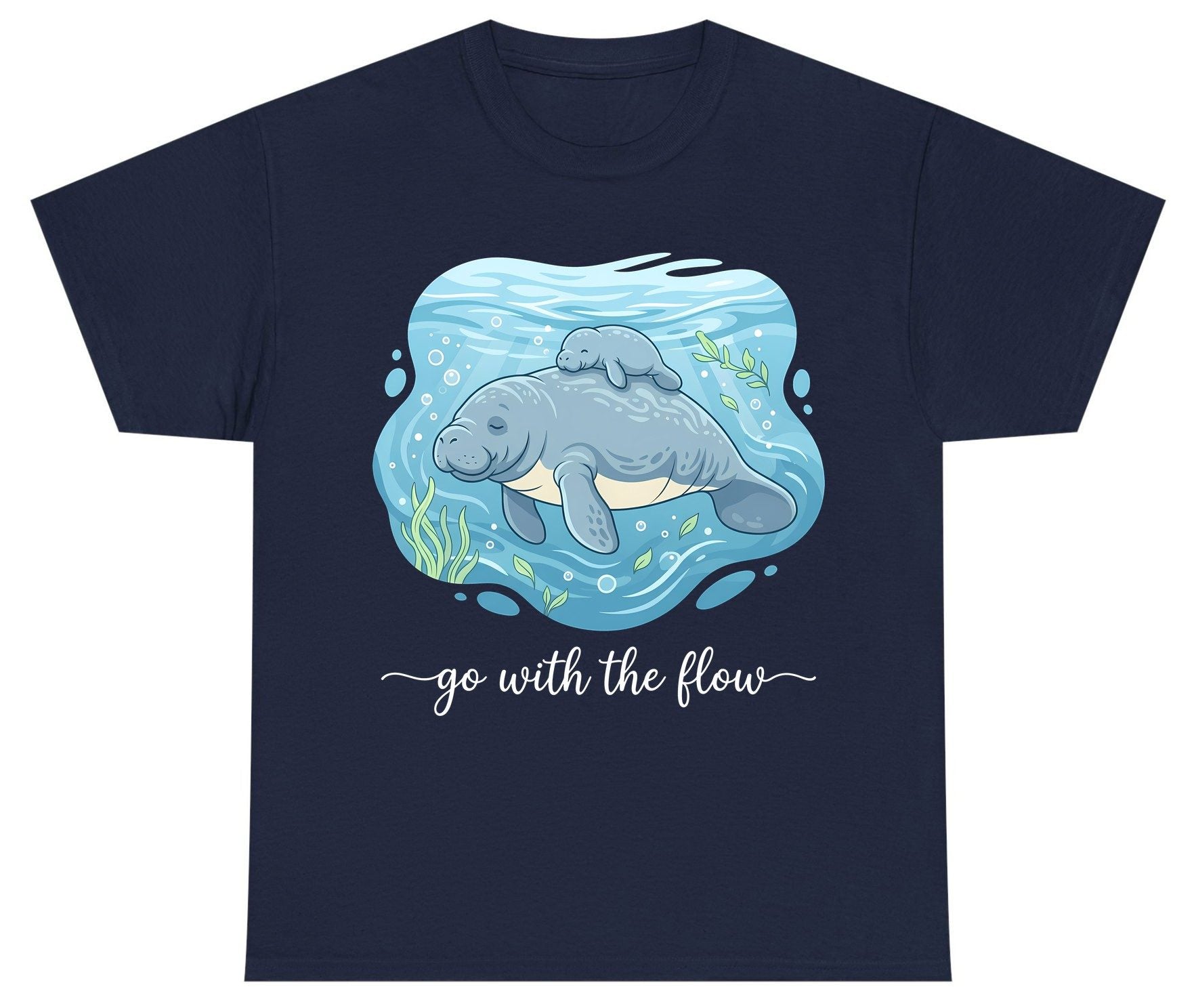 Go with the Flow Manatee Youth T-Shirt - product mockup - Navy
