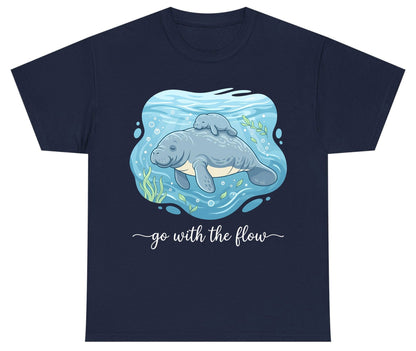 Go with the Flow Manatee Youth T-Shirt - product mockup - Navy