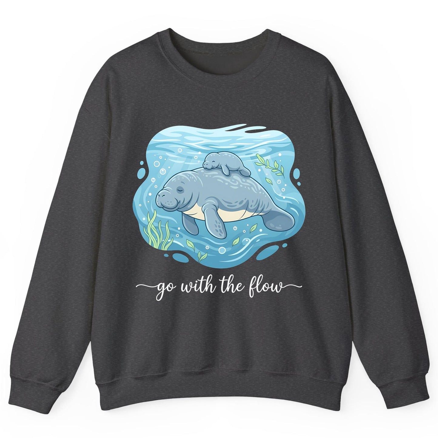 Go with the Flow Manatee Sweatshirt - product mockup - Dark Heather