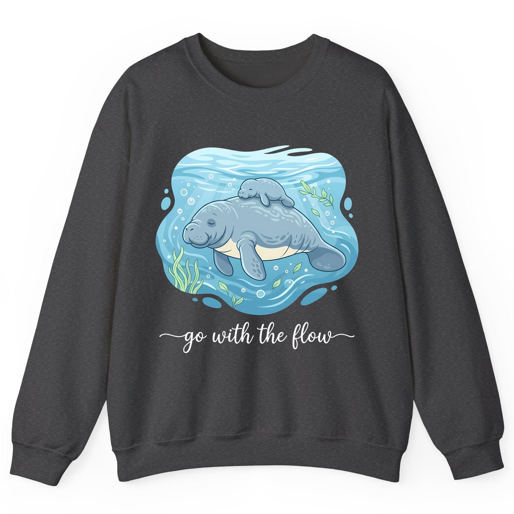 Go with the Flow Manatee Sweatshirt - product mockup - Dark Heather