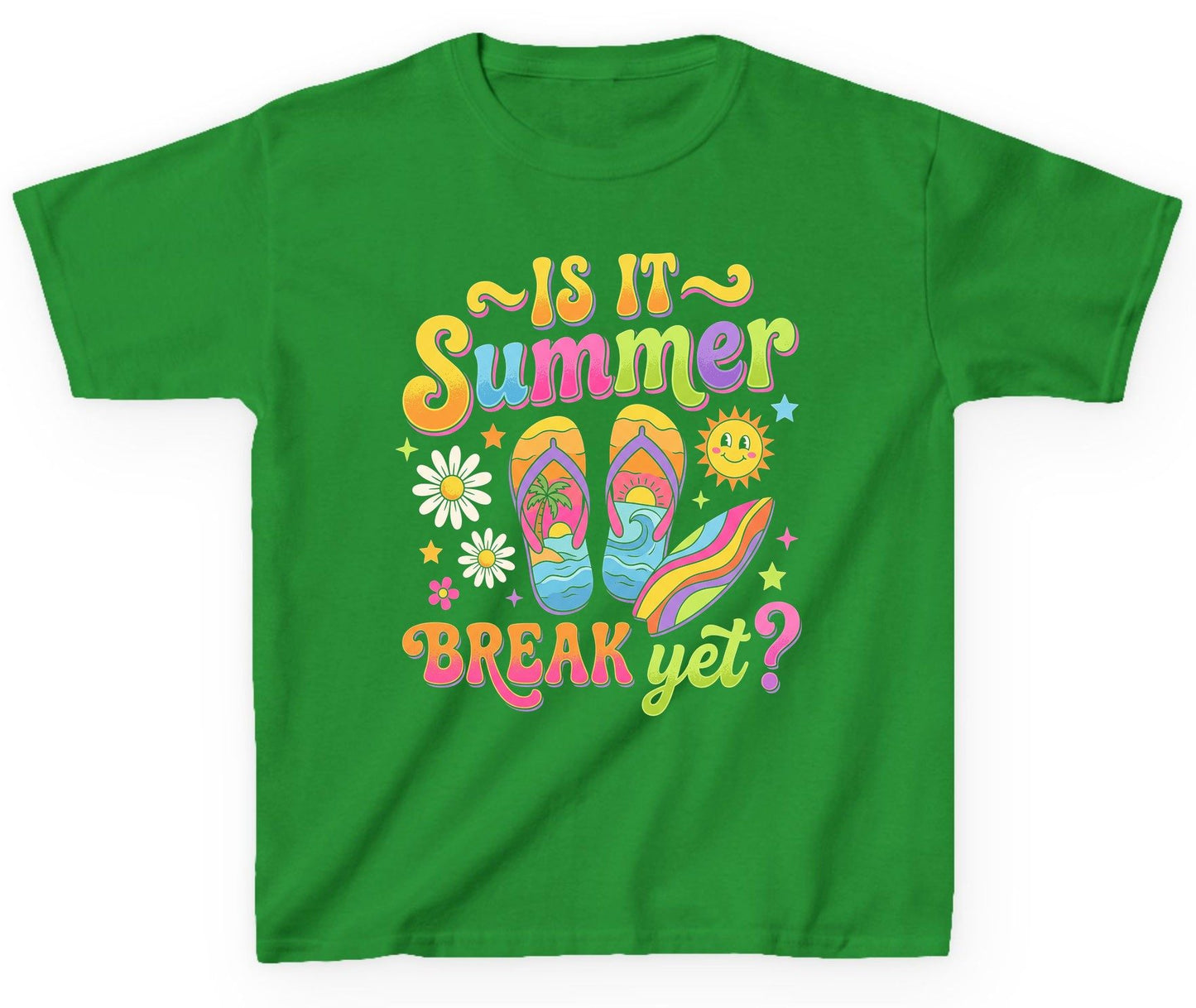 Is It Summer Break Yet Retro Vacation Youth T-Shirt - product mockup - Irish Green