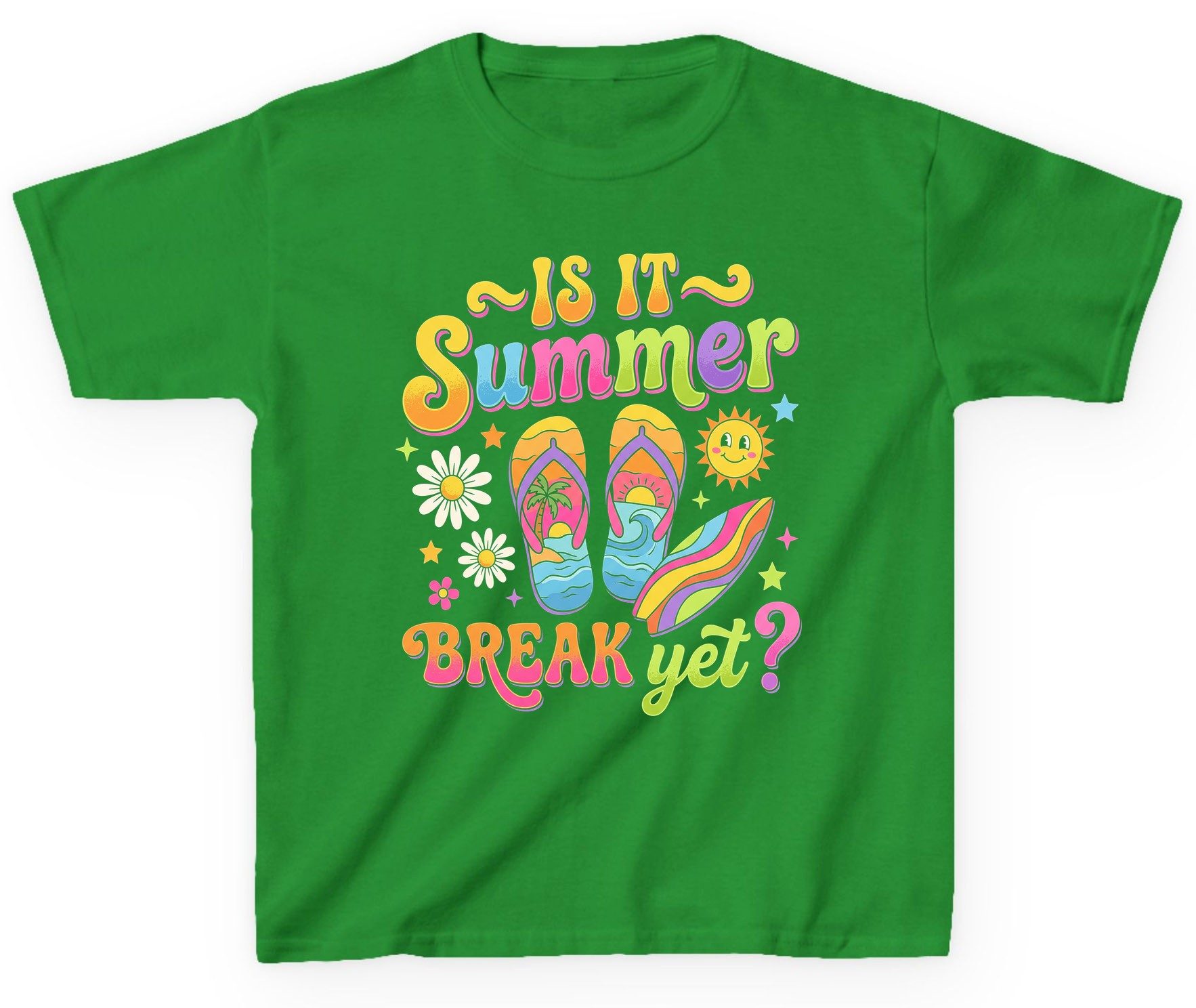 Is It Summer Break Yet Retro Vacation Youth T-Shirt - product mockup - Irish Green