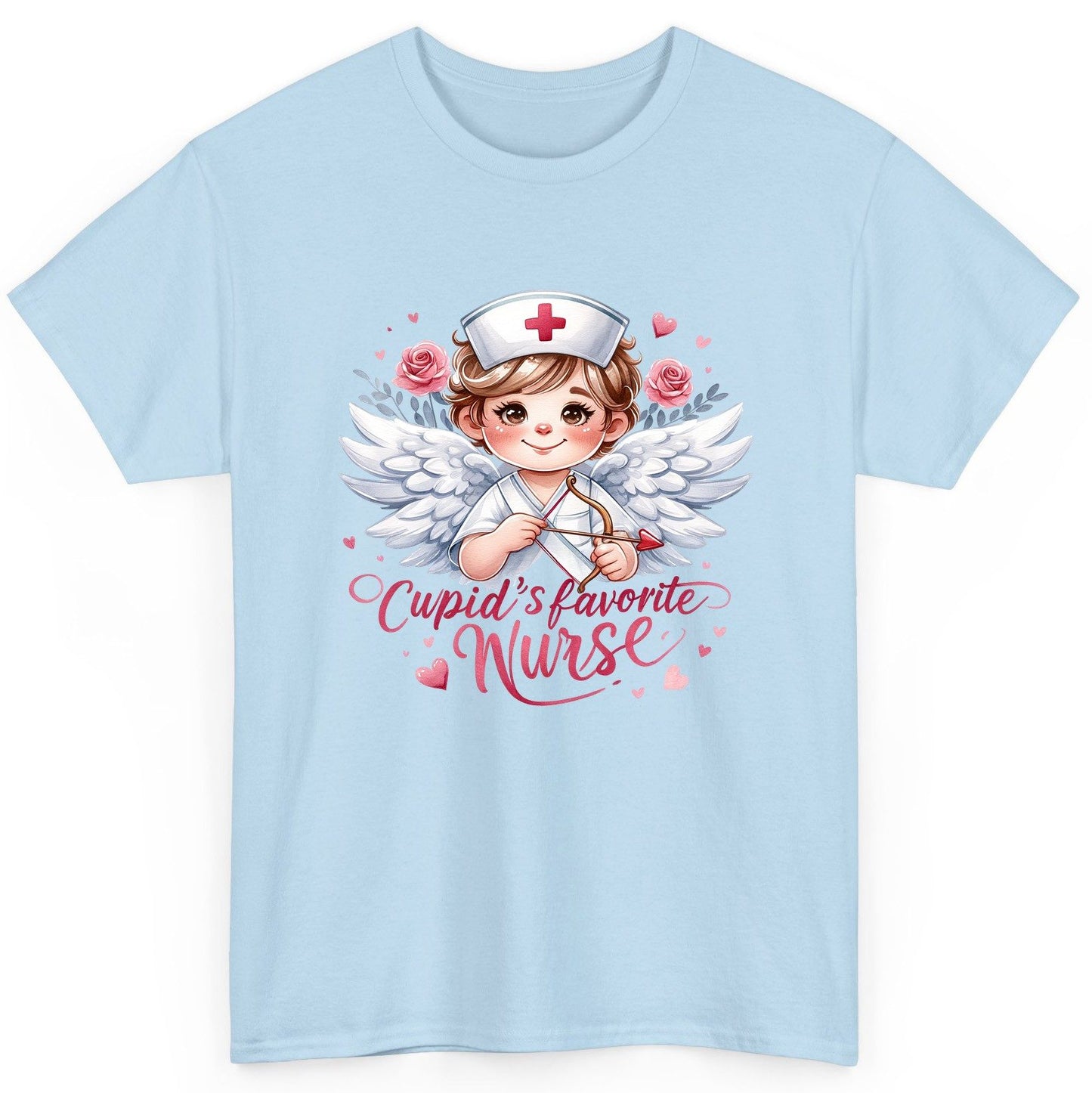 Cupid's Favorite Nurse cupid nurse T-Shirt Light Blue product mockup