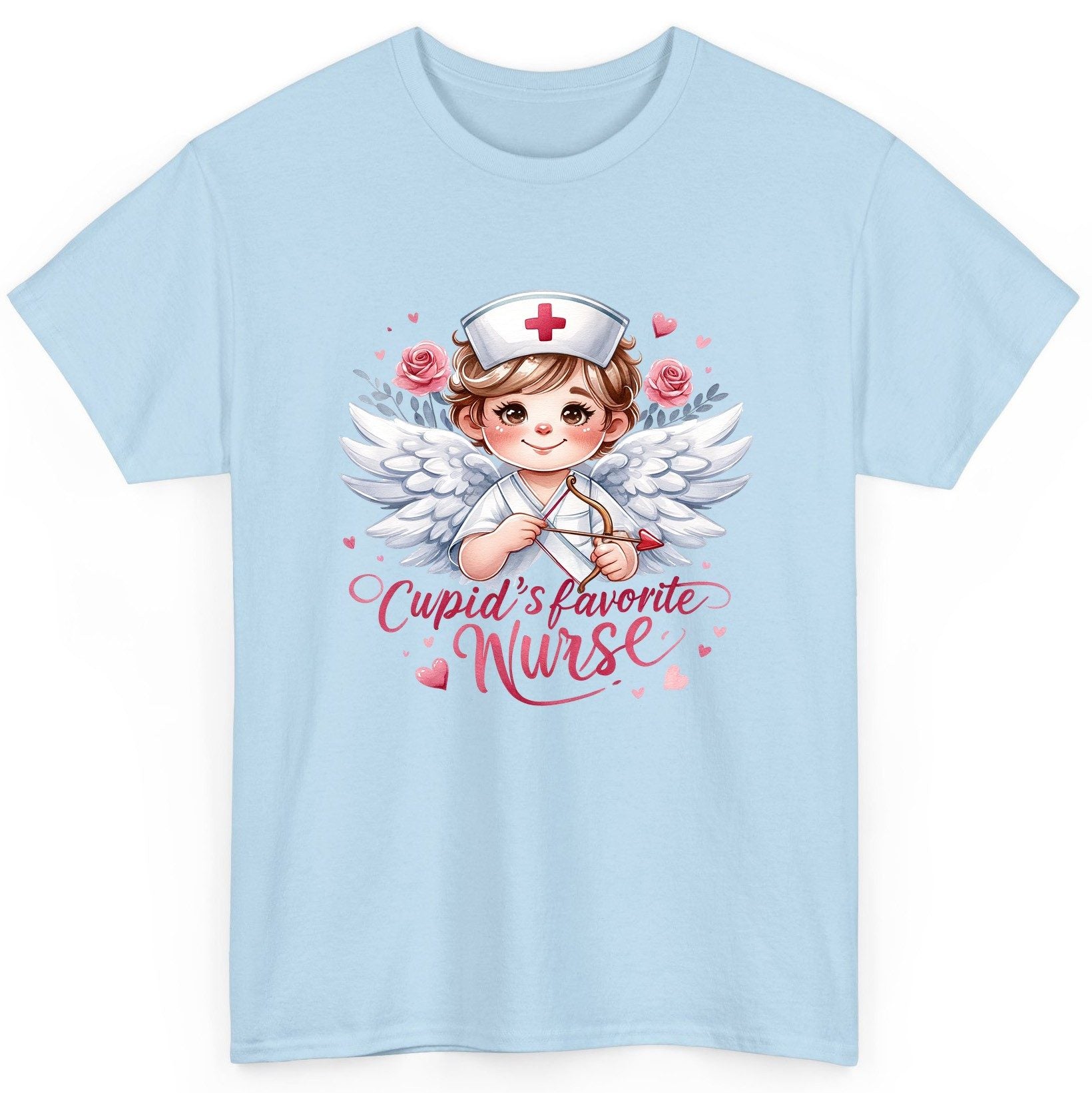 Cupid's Favorite Nurse cupid nurse T-Shirt Light Blue product mockup