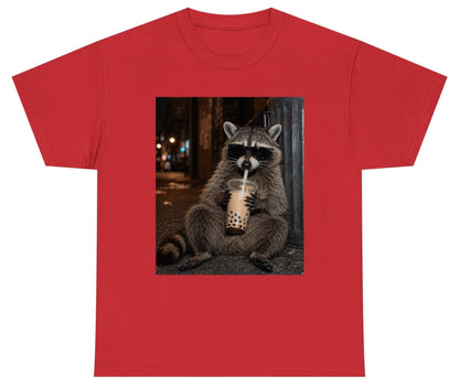 Cool Raccoon Bubble Tea Funny Lovers Youth T-Shirt - product mockup - Red