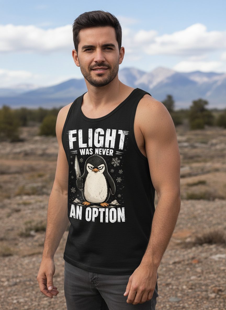Flight Was Never an Option Funny Penguin Tank Top - lifestyle model mockup - Black