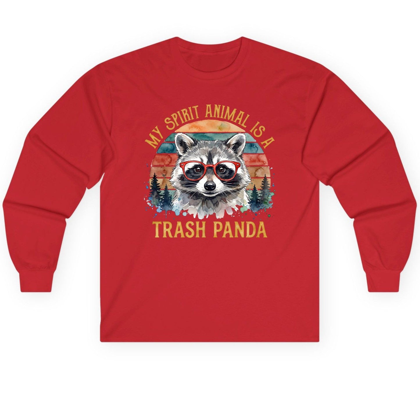My Spirit Animal Is a Trash Panda raccoon Long Sleeve Tee Red product mockup