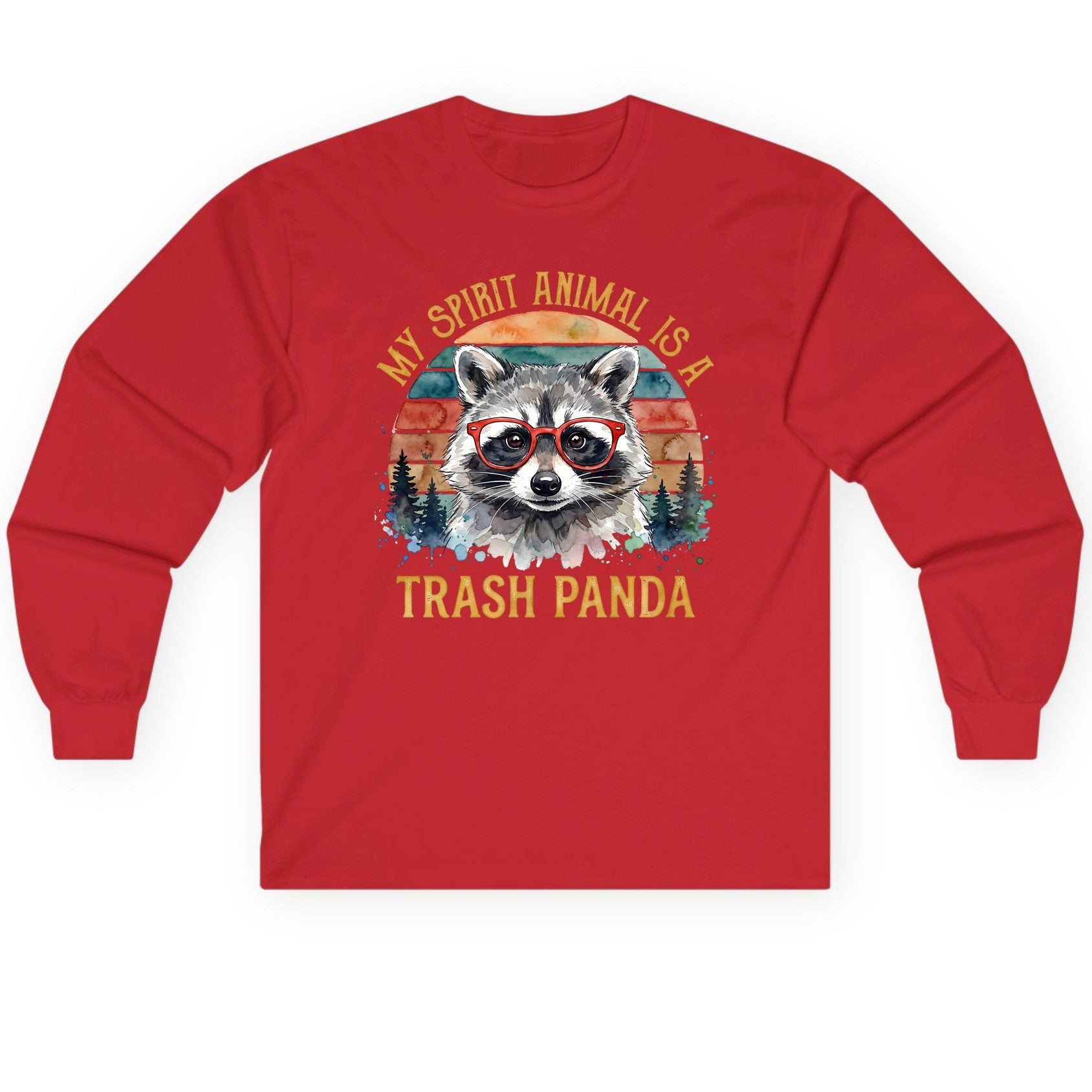 My Spirit Animal Is a Trash Panda raccoon Long Sleeve Tee Red product mockup