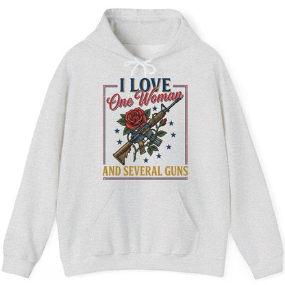 I LOVE One Woman AND Several GUNS Funny Pro-Gun Hoodie - product mockup - Ash