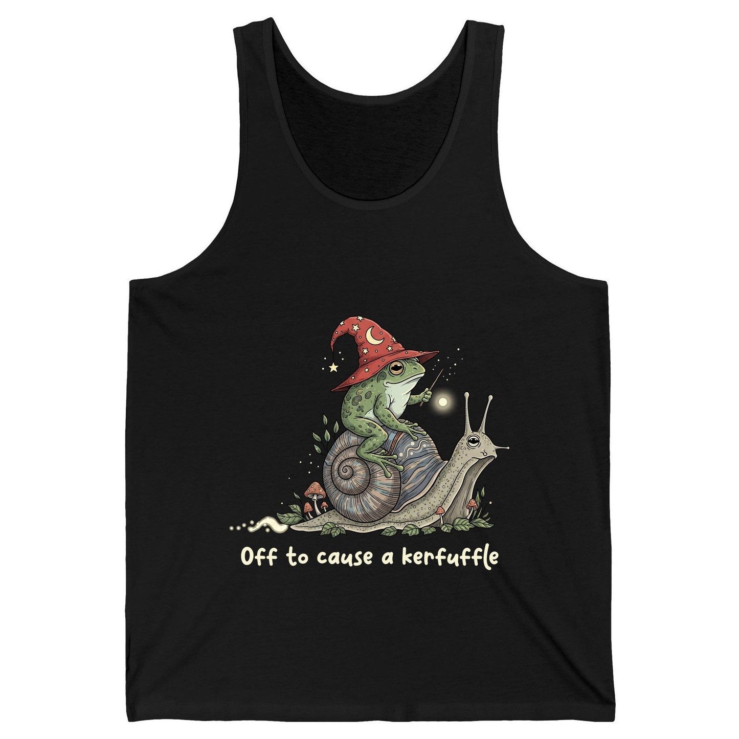 Off to Cause a Kerfuffle wizard frog Tank Top Black product mockup