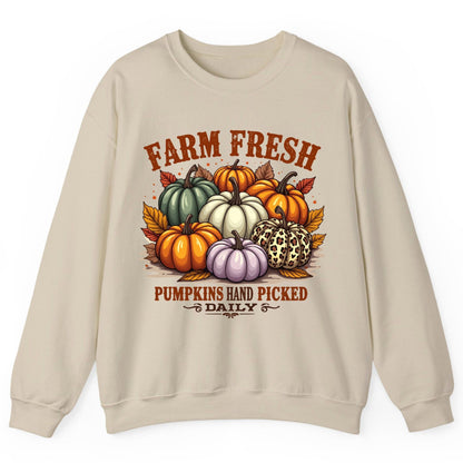 Farm Fresh Pumpkins Hand Picked Daily autumn pumpkins Sweatshirt Sand product mockup