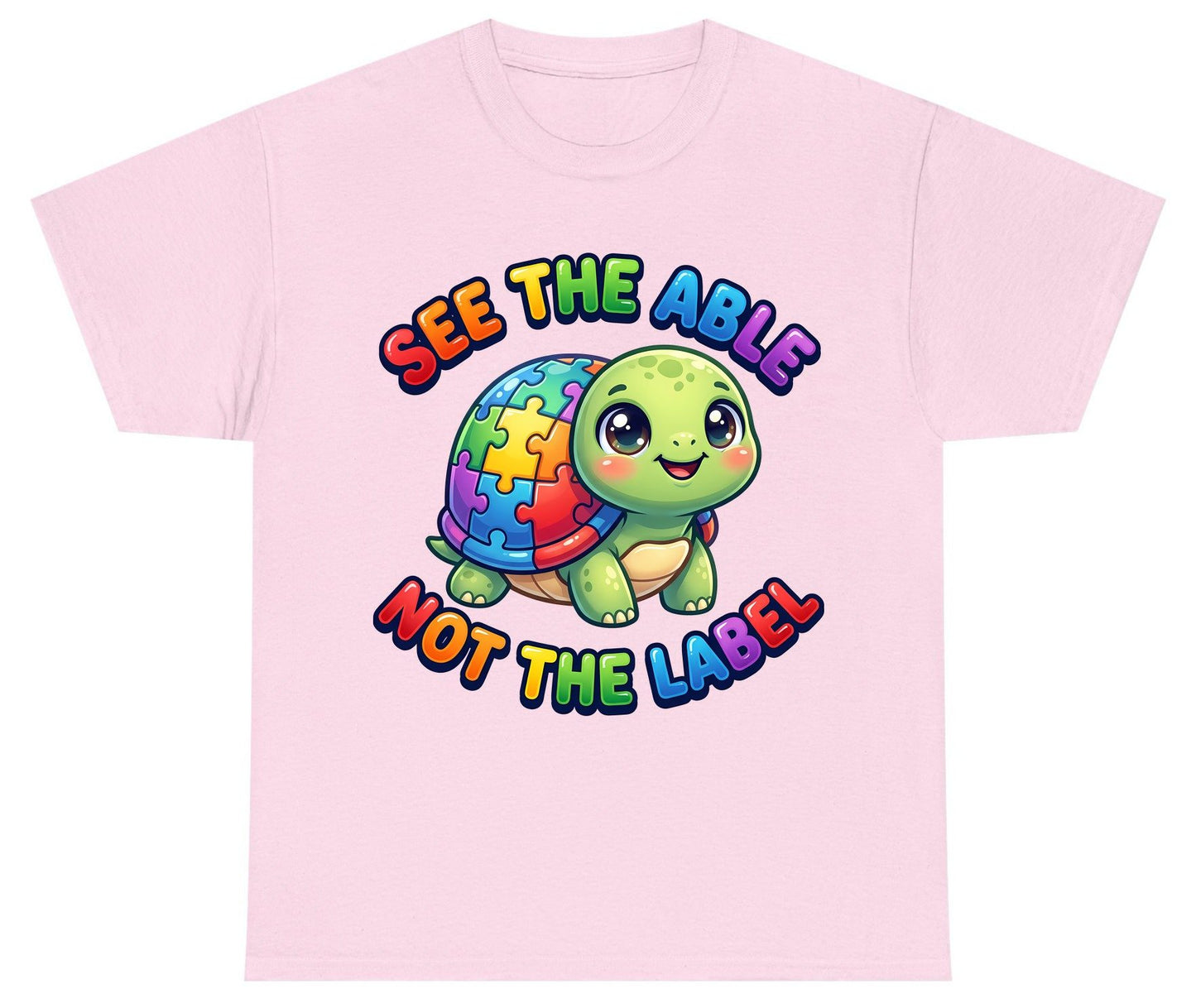 SEE THE ABLE NOT THE LABEL Autism Awareness Youth T-Shirt - product mockup - Light Pink