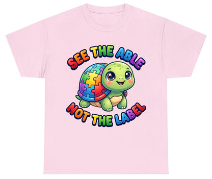 SEE THE ABLE NOT THE LABEL Autism Awareness Youth T-Shirt - product mockup - Light Pink