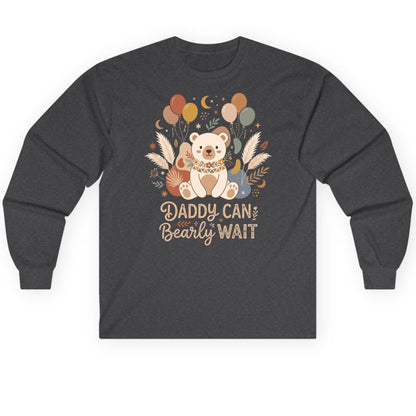 Daddy Can Bearly Wait Baby Shower Long Sleeve Tee - product mockup - Dark Heather