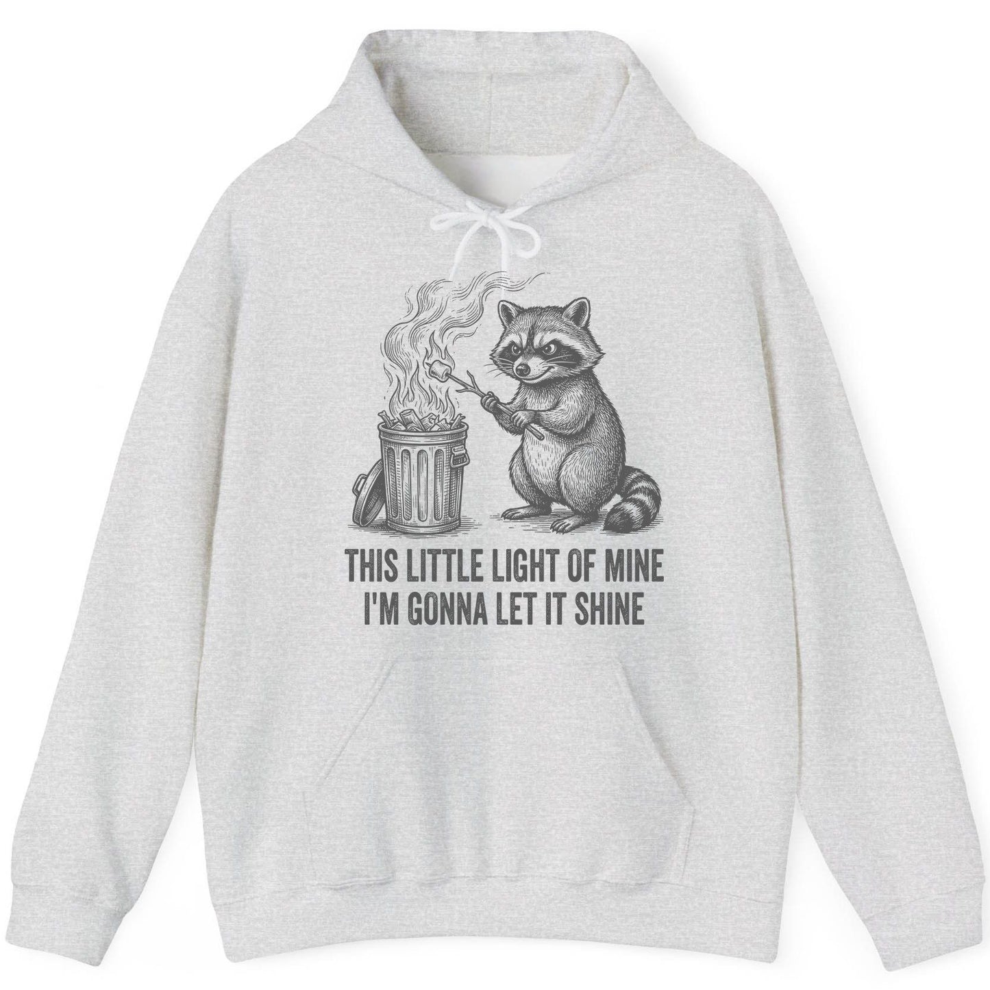 THIS LITTLE LIGHT OF MINE I'M GONNA LET IT SHINE Raccoon Hoodie Ash product mockup