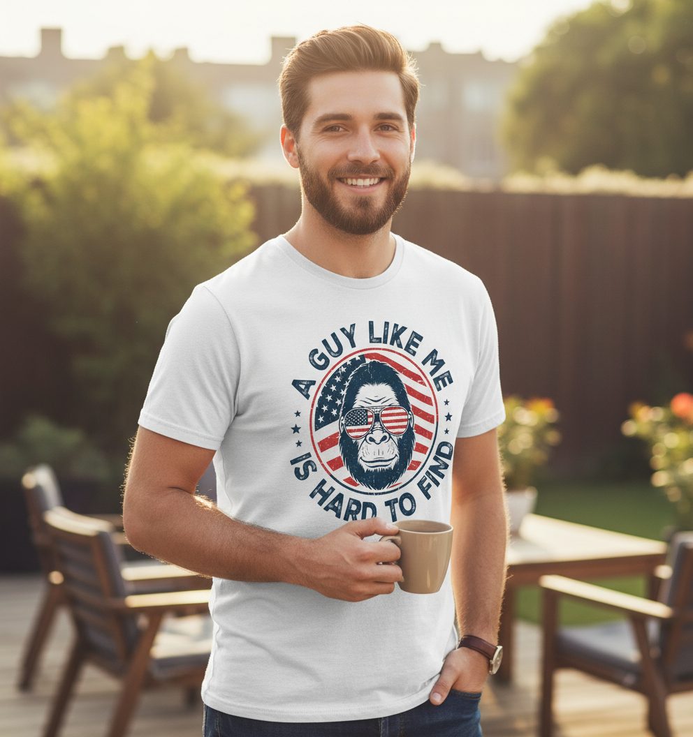 A Guy Like Me Is Hard to Find patriotic bigfoot T-Shirt White lifestyle mockup