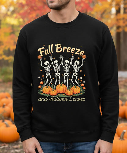 Fall Breeze and Autumn Leaves dancing skeletons Sweatshirt Black lifestyle mockup