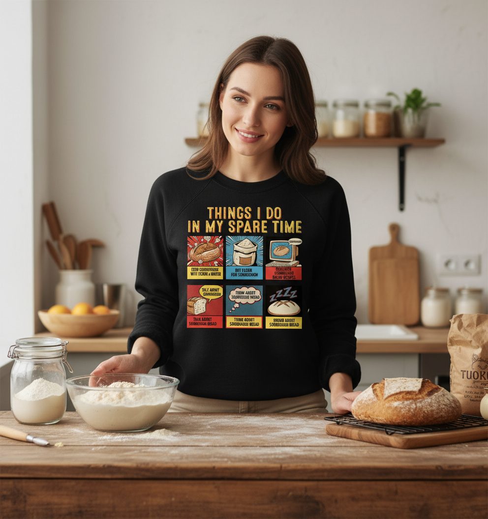 Things I Do in My Spare Time sourdough bread baking Sweatshirt Black lifestyle mockup