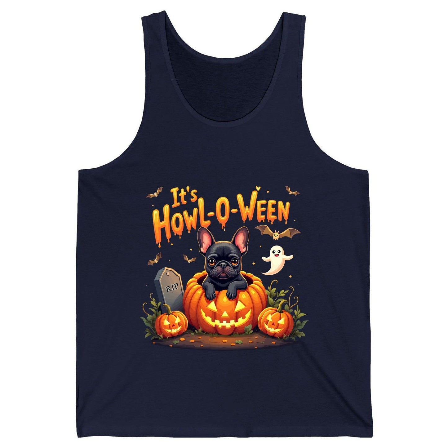 It's Howl-O-Ween french bulldog Tank Top Navy product mockup