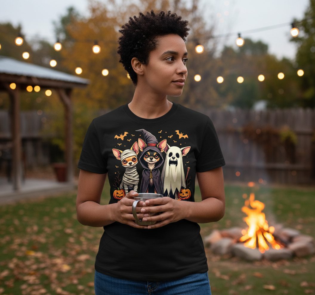 Chihuahua Halloween Costumes chihuahua dogs in Halloween costumes T-Shirt Black lifestyle mockup