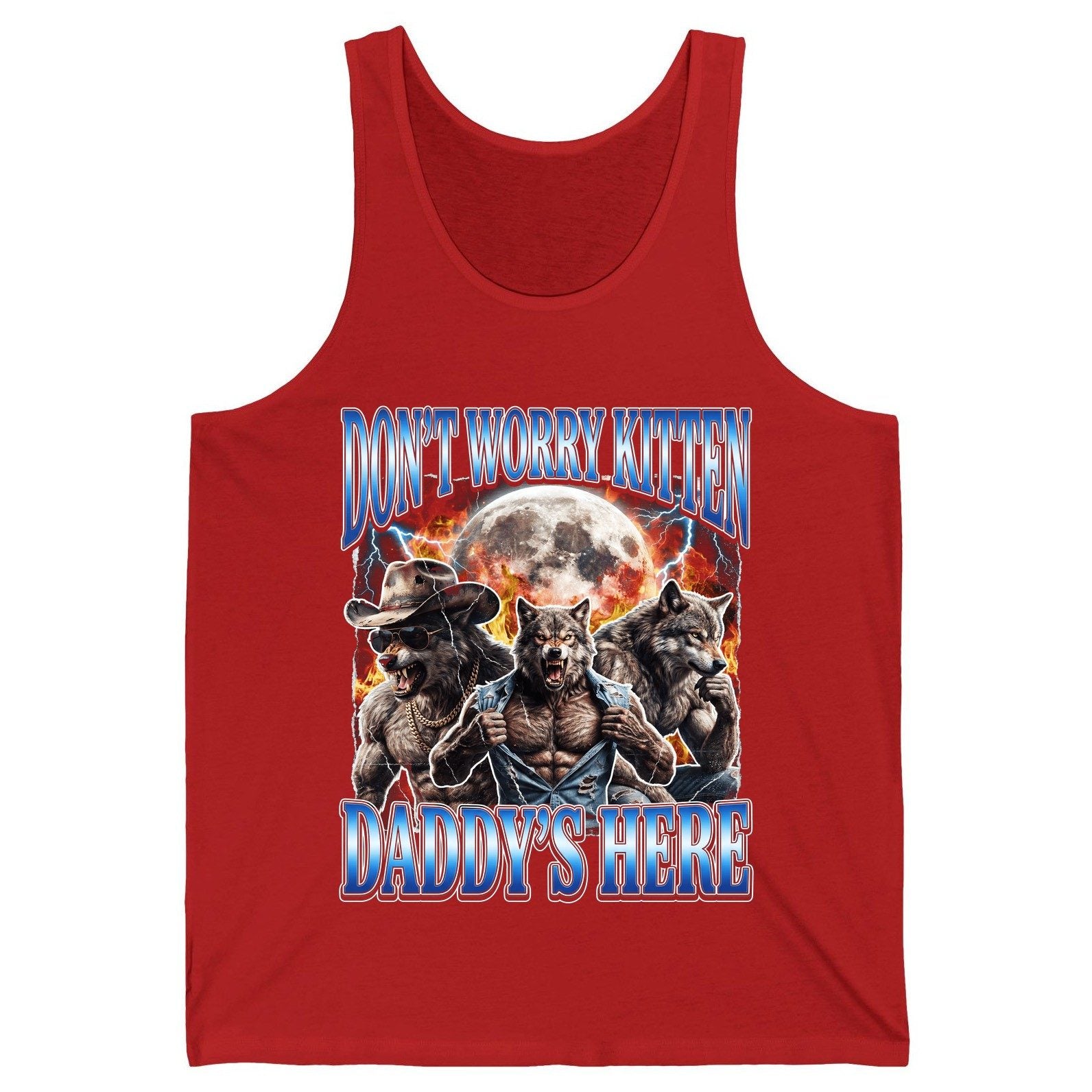 Don't Worry Kitten Daddy's Here werewolf Tank Top Red product mockup