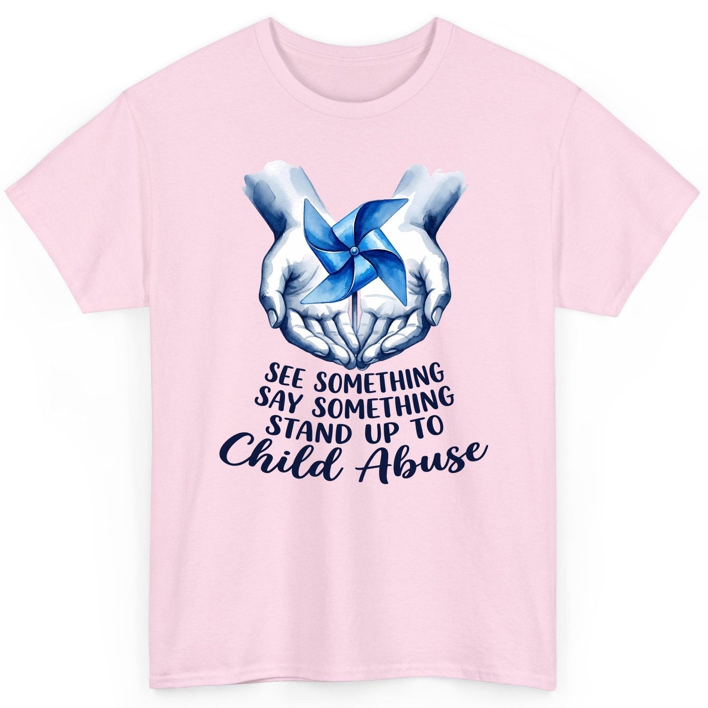 SEE Something SAY Something STAND UP TO Child Abuse Awareness T-Shirt - product mockup - Light Pink