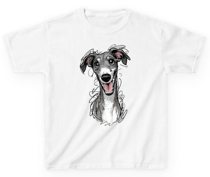 Smiling Greyhound Caricature greyhound Youth T-Shirt White product mockup