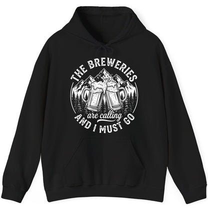 THE Breweries Are Calling AND I MUST GO Funny Craft Beer Hoodie - product mockup - Black