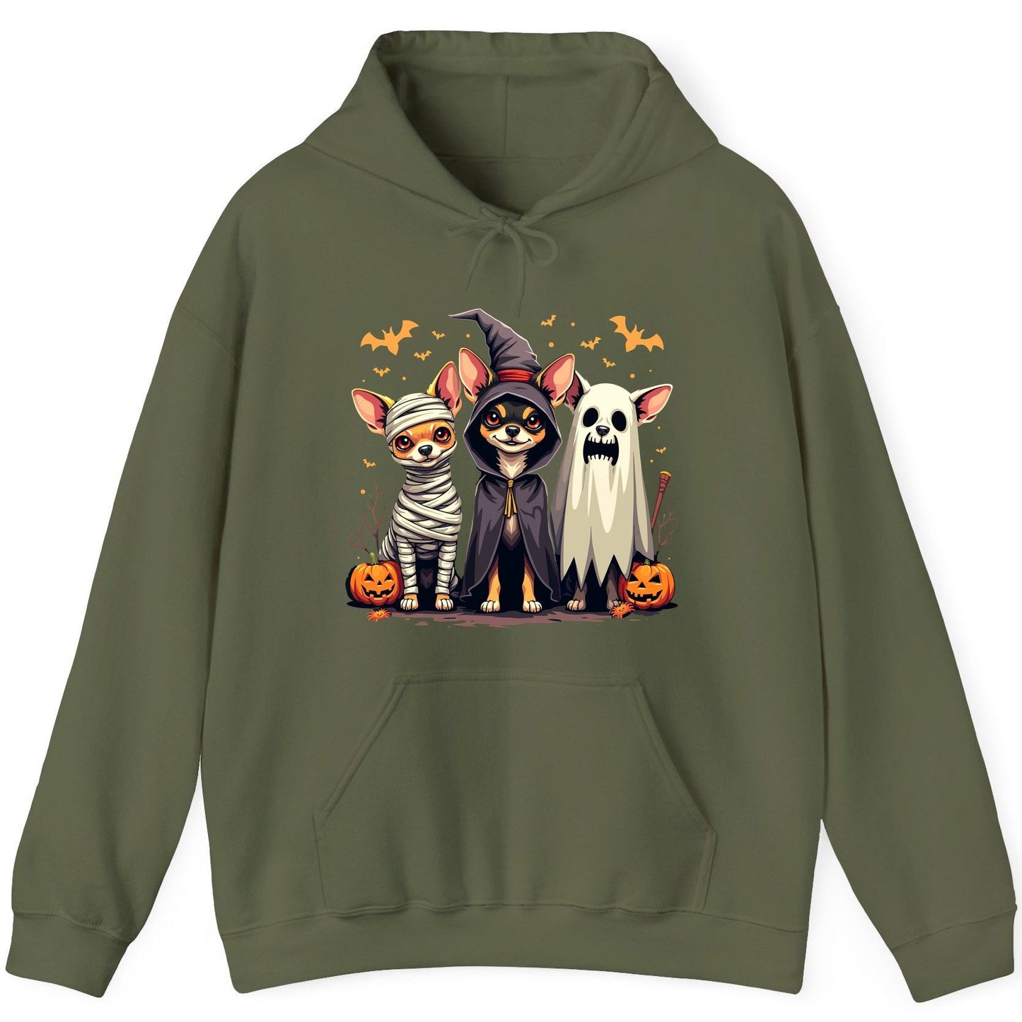 Chihuahua Halloween Costumes chihuahua dogs in Halloween costumes Hoodie Military Green product mockup