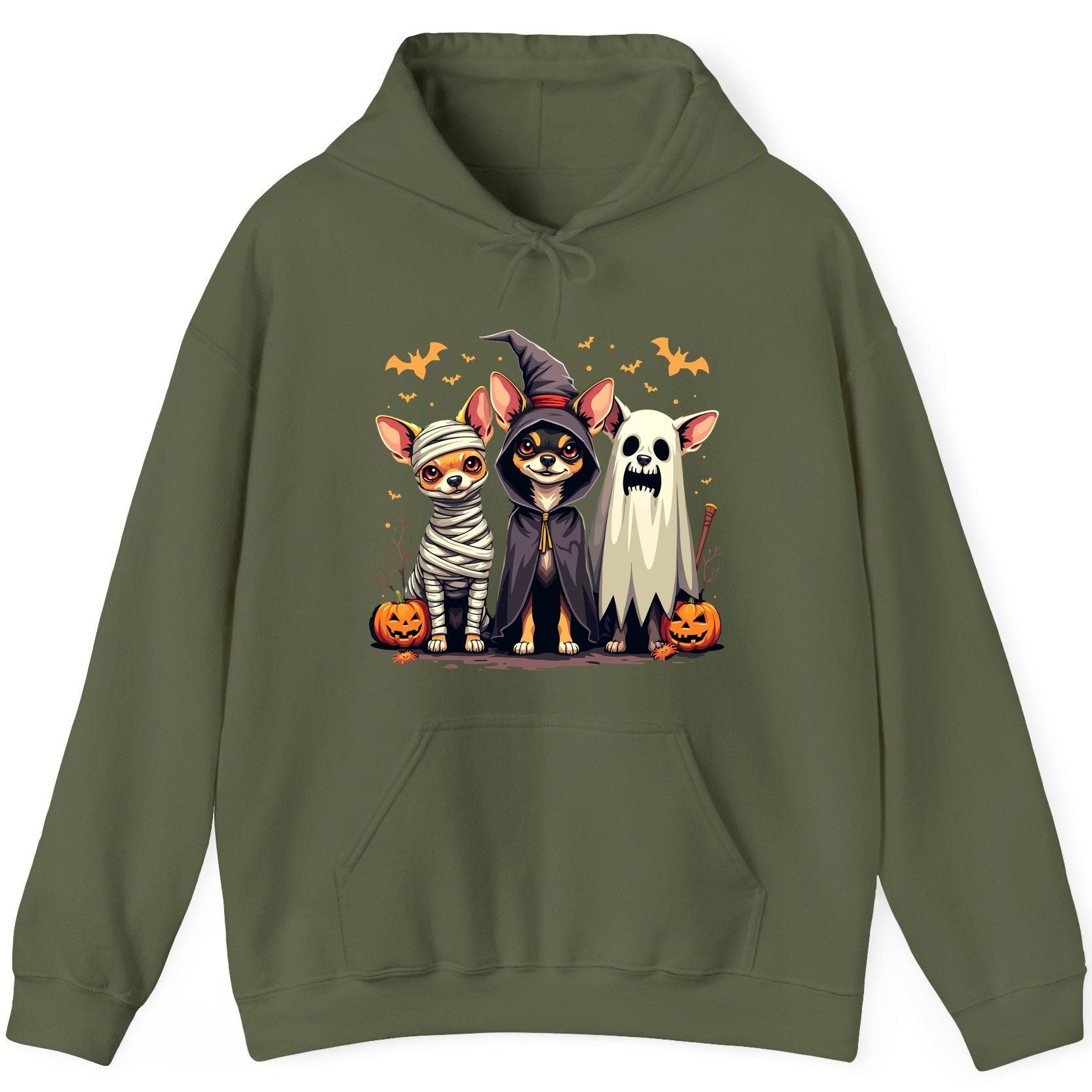 Chihuahua Halloween Costumes chihuahua dogs in Halloween costumes Hoodie Military Green product mockup