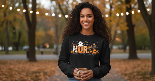 Nurse Halloween Sweatshirt Black lifestyle mockup