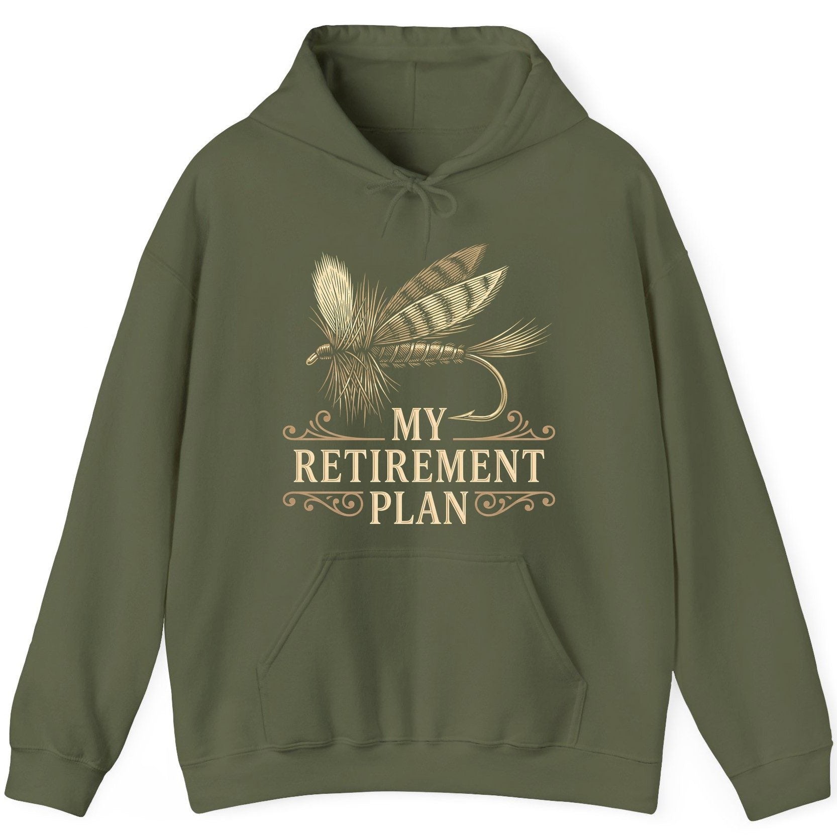 My Retirement Plan fly fishing Hoodie Military Green product mockup