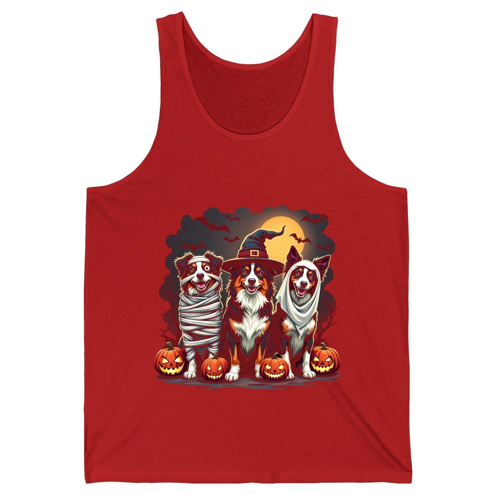 Australian Shepherd Halloween Dogs australian shepherd dogs Tank Top Red product mockup