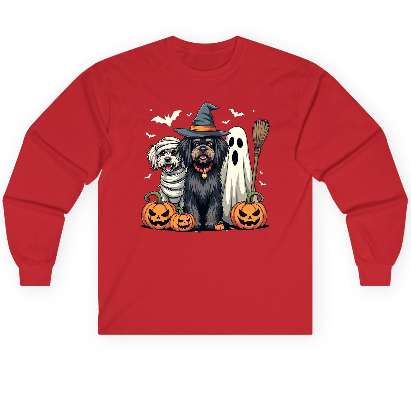 Halloween Dogs in Costumes Halloween dogs Long Sleeve Tee Red product mockup