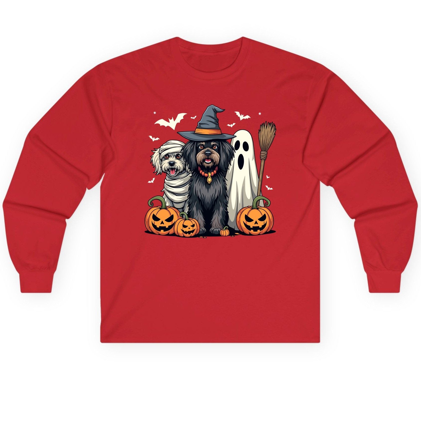 Halloween Dogs in Costumes Halloween dogs Long Sleeve Tee Red product mockup