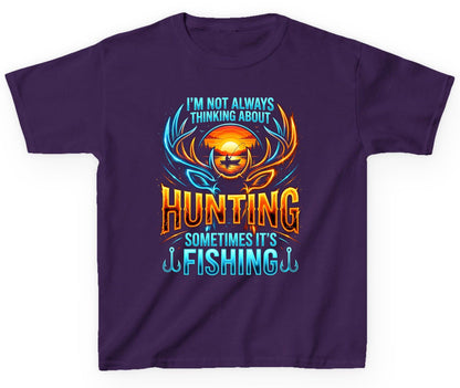 I'm Not Always Thinking About Hunting Sometimes It's Fishing hunting and fishing Youth T-Shirt Purple product mockup
