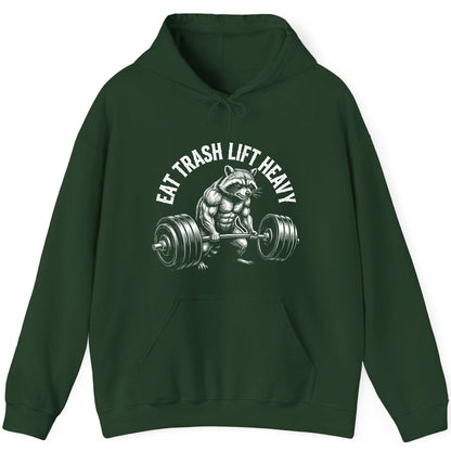 Eat Trash Lift Heavy raccoon Hoodie Forest Green product mockup