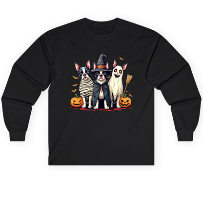 Halloween Boston Terrier Trio boston terrier Long Sleeve Tee Black product mockup