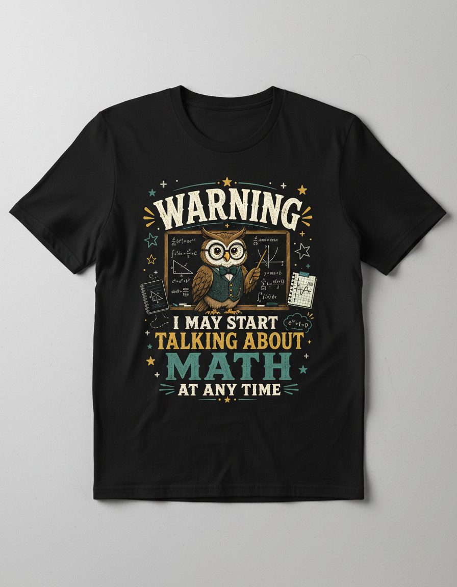 Warning I May Start Talking About Math at Any Time Funny Teachers T-Shirt - product mockup - Black
