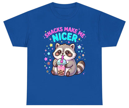 SNACKS MAKE ME NICER Funny Raccoon Youth T-Shirt - product mockup - Royal