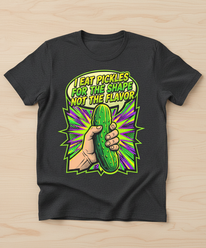 I Eat Pickles For The Shape Not The Flavor Funny Comic Art T-Shirt - Dark Heather